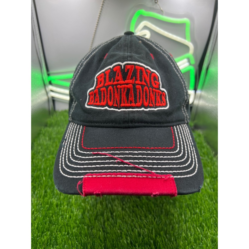 Blazing Badonkadones Embroidered Baseball Hat Black Red Distressed Strapback Cap - Picture 2 of 5